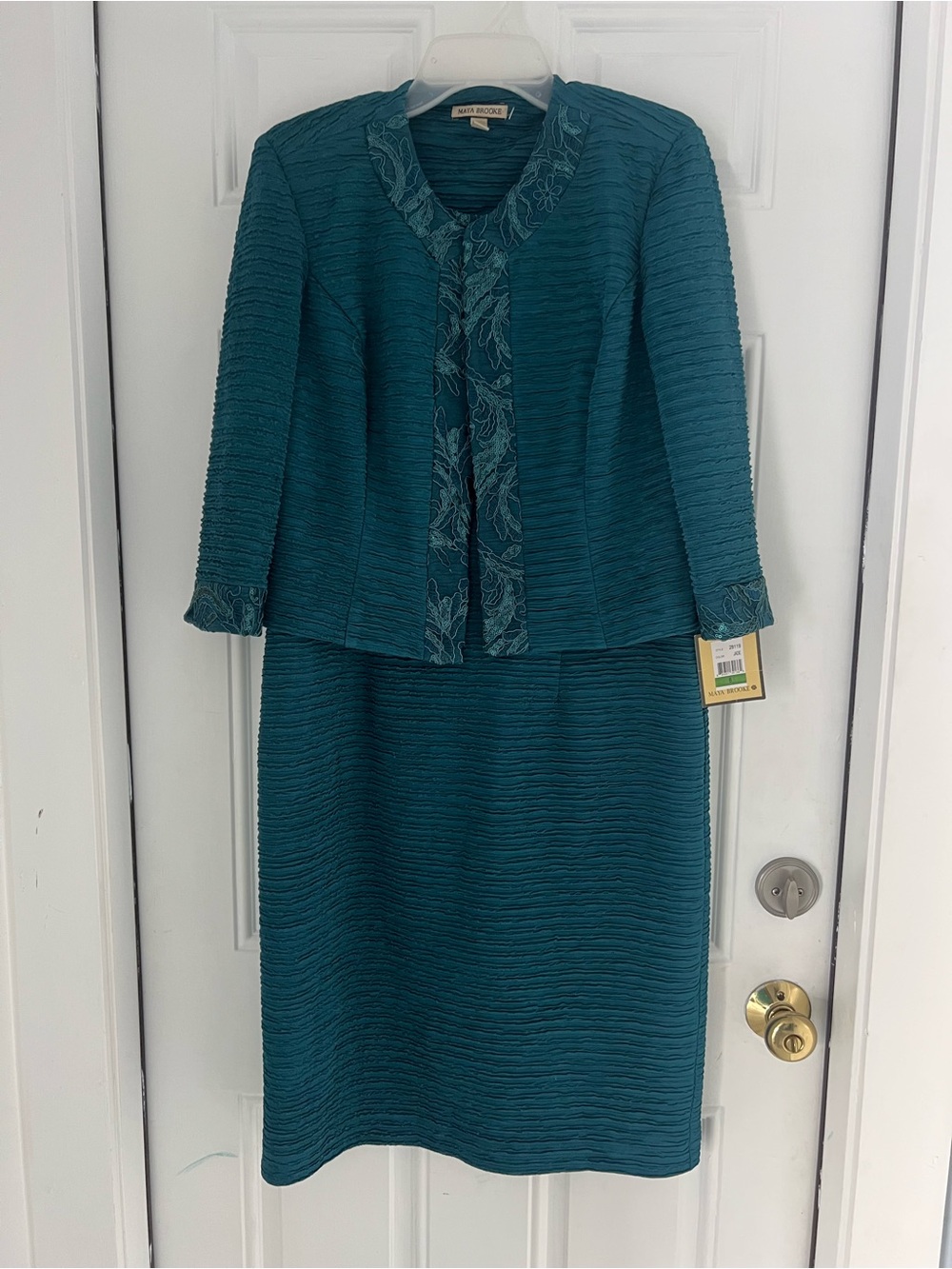 Maya Brooke Size  8 Green Jade 2 Pc Dress Set Sequin Jacket Stretch  NWT #909